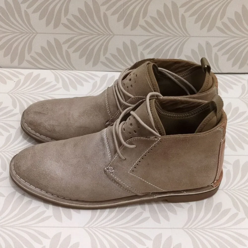 Steve Madden Beige Leather Lace-Up Chukka Ankle Boots Round Toe Men's US 9.5 M